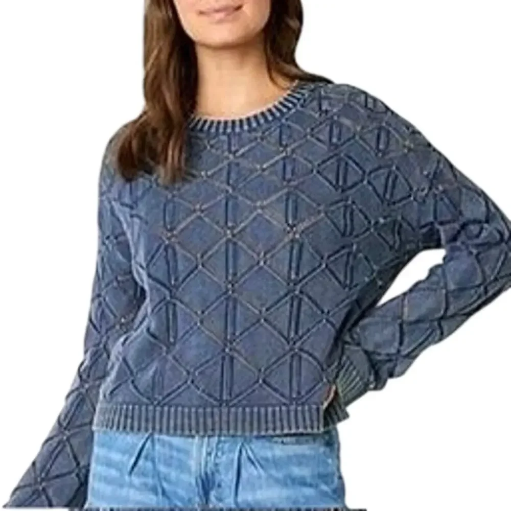 NWT a.n.a. Intricate Knit Indigo Stonewash Long Sleeve Crew Neck Sweater Size XS